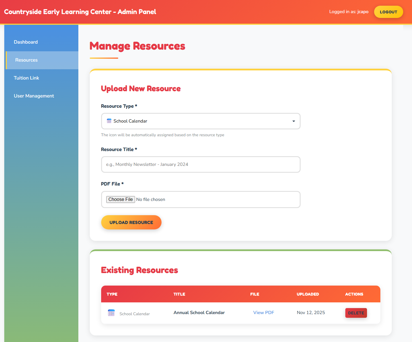 Countryside Early Learning Center Web Application